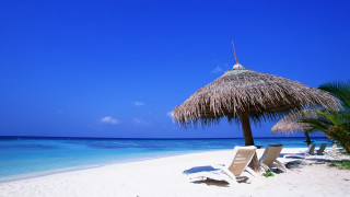 Beach thatched umbrella chairs blue 2 - umbrella free wallpaper