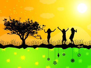 Group walking field tree sunset - sunset free wallpaper