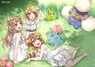 Girls laying ground pokemon stuffed - a balloon free wallpaper