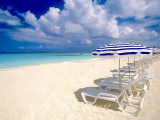 Beach white chairs umbrella blue 2 - beach free wallpaper
