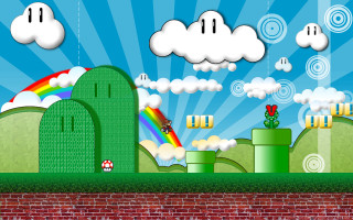 Rainbow clouds game scene castle - 2 d game art free wallpaper