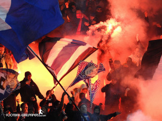 Soccer game people flags smoke - the stand free wallpaper
