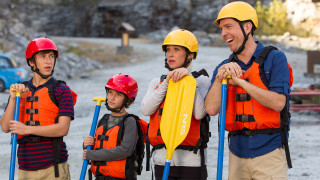 People lifejackets helmets riverbank rafts - promotional image free wallpaper
