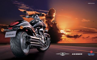 Motorcycle parked sunset clouds red - the side of the road free wallpaper