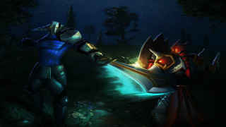 Knights fighting dark forest night - their face free wallpaper