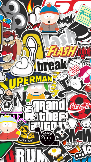 Stickers scattered all over the - pop art free wallpaper