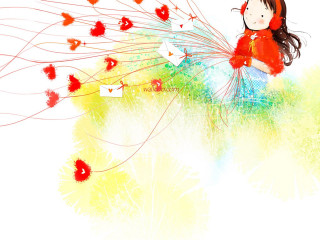 Girl headphones flying hearts message - headphone free wallpaper