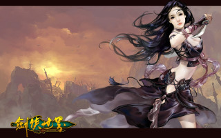 Woman sword castle sky clouds - cao zhibai free wallpaper