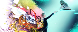 Woman reaching painting wings bird - her head and a bird free wallpaper