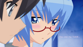 Anime blue hair glasses couple - their face free wallpaper