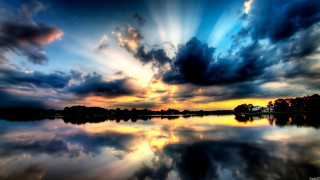 Lake clouds water sunset background 2 - crepuscular ray free wallpaper