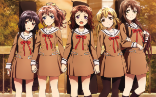 Girls school uniforms standing building - a group of girls free wallpaper