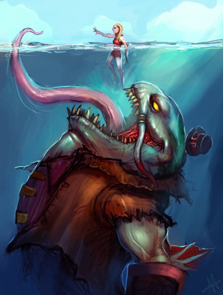 Woman ocean giant creature fantasy - league of legends concept art free wallpaper
