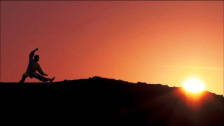 Man hill sunset arms air - his leg free wallpaper