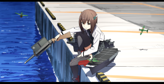 Girl sitting ledged suitcase gun - a ledge free wallpaper