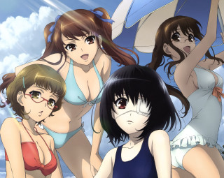 Women bathing suits sky umbrella - suit free wallpaper