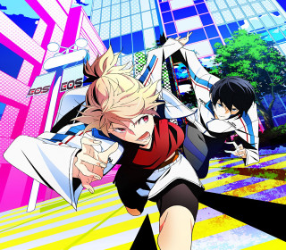 Anime characters running street building - a gun free wallpaper