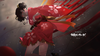 Woman red dress sword umbrella - art station free wallpaper