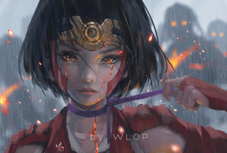Woman sword helmet rain fire - a fire free wallpaper