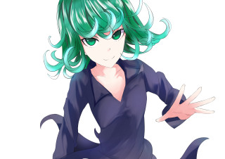 Woman green hair blue eyes - flowing hair free wallpaper