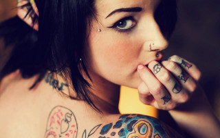 Woman tattoos hand mouth yellow - a yellow object free wallpaper