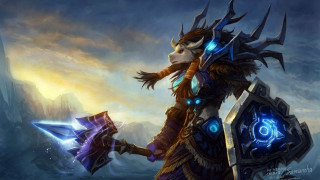 Warcraft character sword shield mountain - a sword and shield free wallpaper