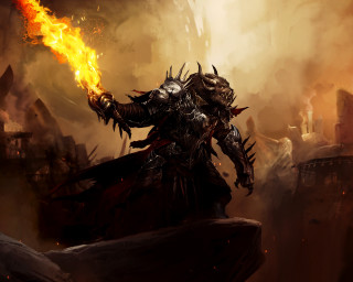 Demonic knight flame dark forest - his hand in free wallpaper
