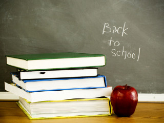 Stack of books apple chalkboard - paris school free wallpaper
