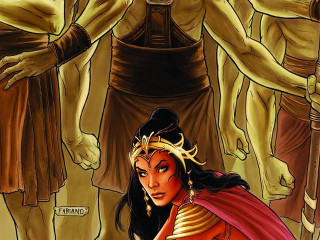 Woman red cape man yellow - benjamin marra free wallpaper