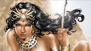 Woman sword headpiece gold black - a gold free wallpaper