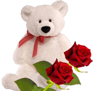 White teddy bear roses ribbon - anne stokes free wallpaper