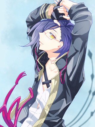 Purple hair anime character blurry - holding free wallpaper