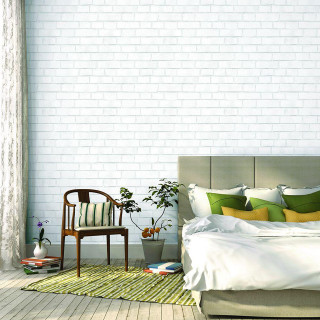 Bedroom bed with comfortable bedding - a minimalist painting free wallpaper