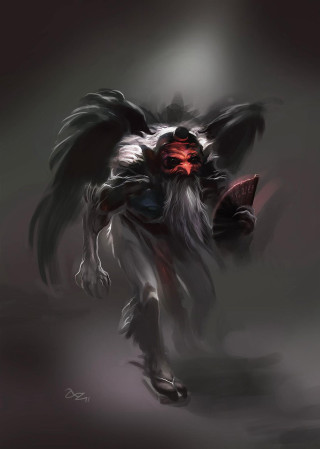 Demon with wings demon face - a red light in the middle free wallpaper