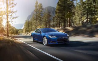 Blue car driving road forest 3 - a road next free wallpaper