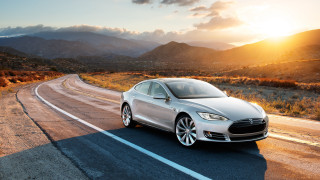 Silver car mountains sunset road - a silver car free wallpaper