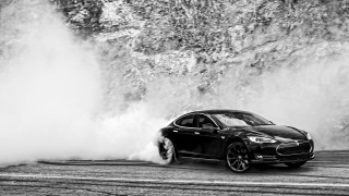 Black white car waterfall steam - panfuturism free wallpaper