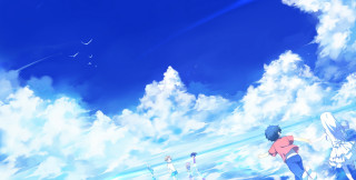 People field blue sky clouds - cloud and birds free wallpaper