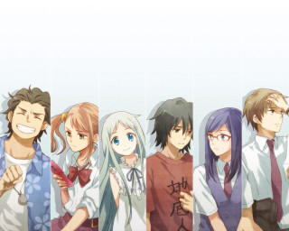 Anime characters group white wall 3 - a white wall free wallpaper