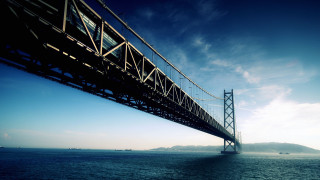 Bridge water boat mountain distance - a boat free wallpaper