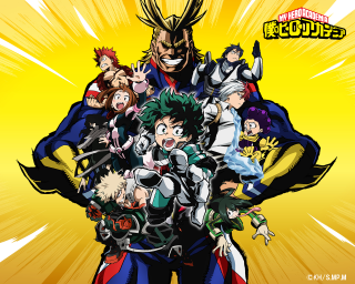 Anime characters group yellow background 3 - sots art free wallpaper