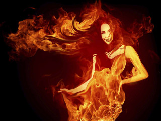 Woman mask dancing flames fiery - figurative art free wallpaper