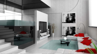Modern livingroom white couch red 2 - modern free wallpaper