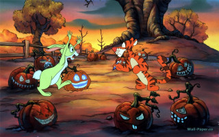 Cartoon rabbit running pumpkins characters - pumpkin free wallpaper