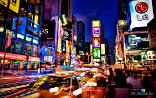 City street neon night urban - busy free wallpaper