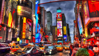 City traffic tall buildings neon - the sidewalk free wallpaper