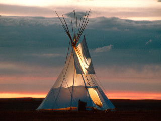 Teepee sunset field clouds sky - beautiful free wallpaper