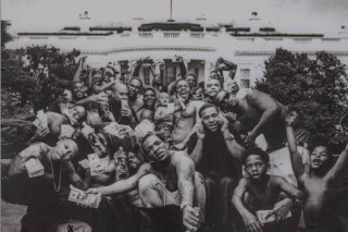 Men group posing white house - a white house free wallpaper