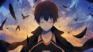 Man black coat birds flying - a man free wallpaper