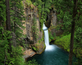 Waterfall forest blue river trees - a waterfall in a forest free wallpaper